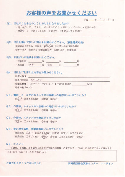 東京都大田区鵜の木の男性から不用品回収の依頼でした!!26・1・5